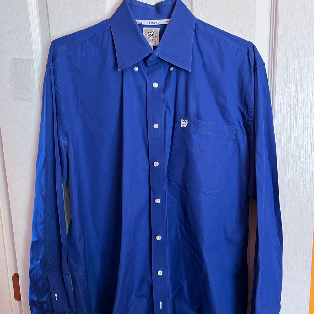 Cinch Men's Royal Blue Long-Sleeve Button-Down Shirt with Square buttons M